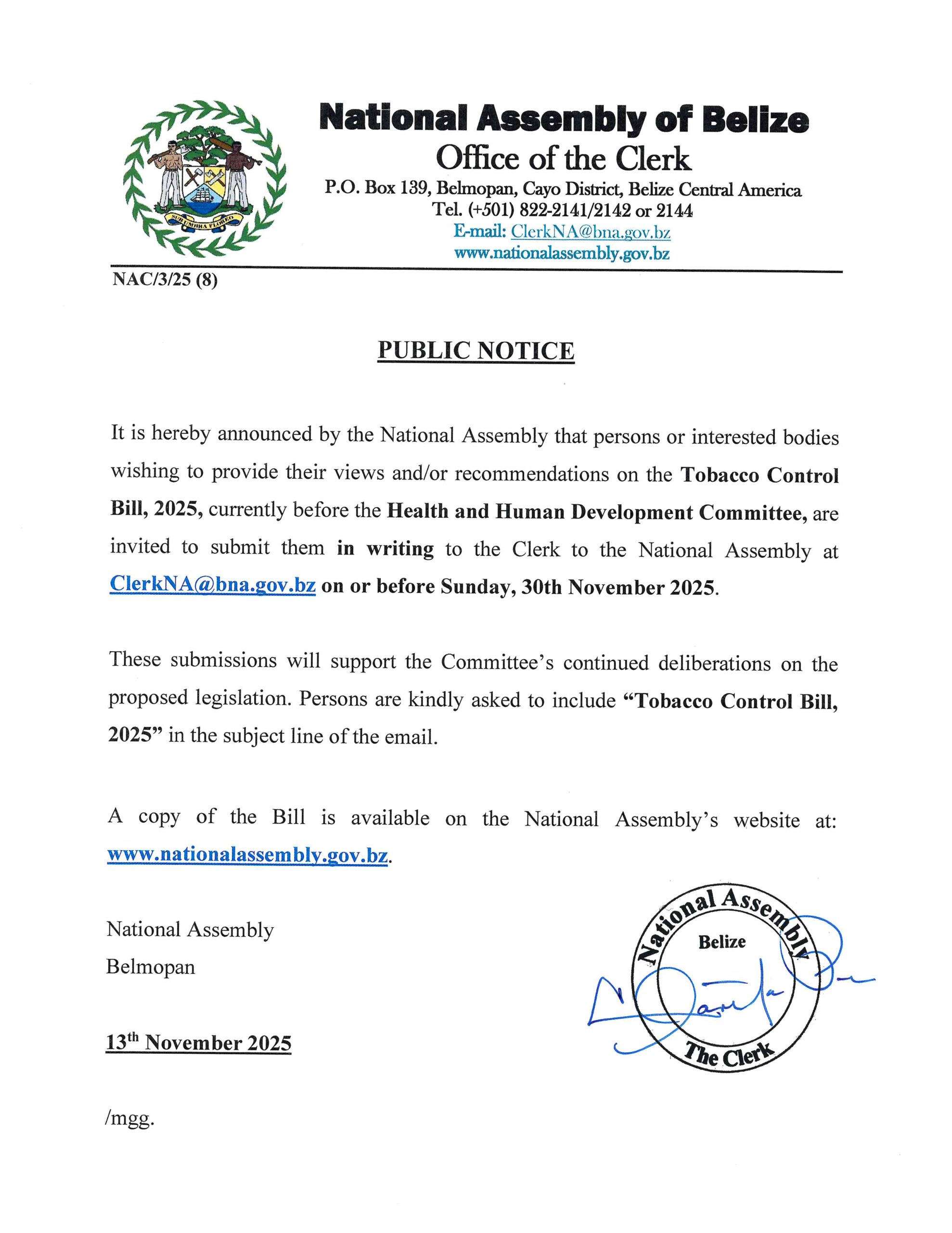 Health and Human Development Committee to discuss Tobacco Control Bill, 2025 